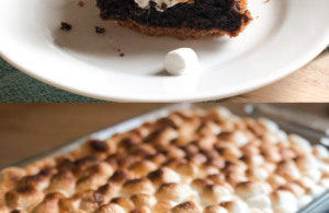 s'mores brownies - Pinterest image with title that says ooey gooey s'mores brownies