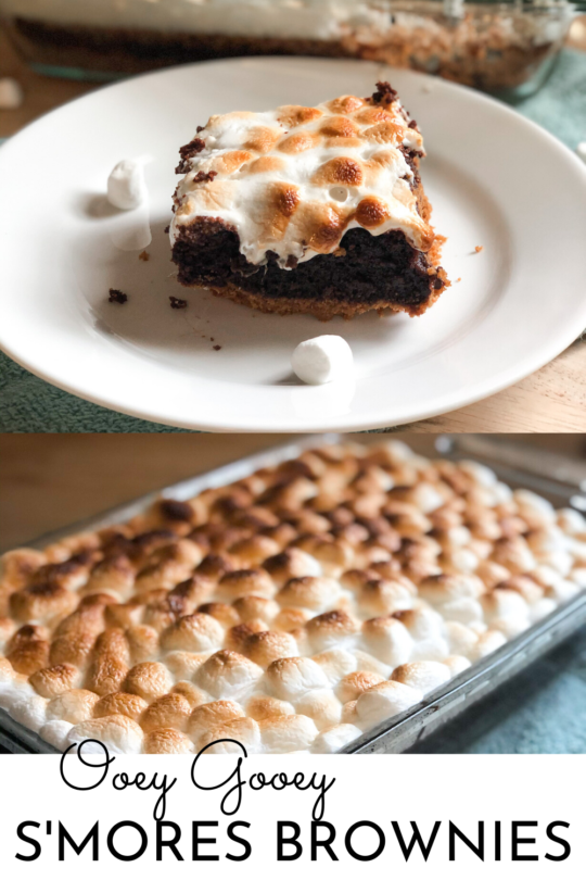 s'mores brownies - Pinterest image with title that says ooey gooey s'mores brownies