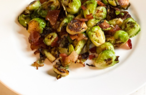 brown sugar bacon brussel sprouts featured/Pinterest image