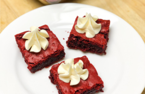 red velvet cake mix brownies image with title/Pinterest image